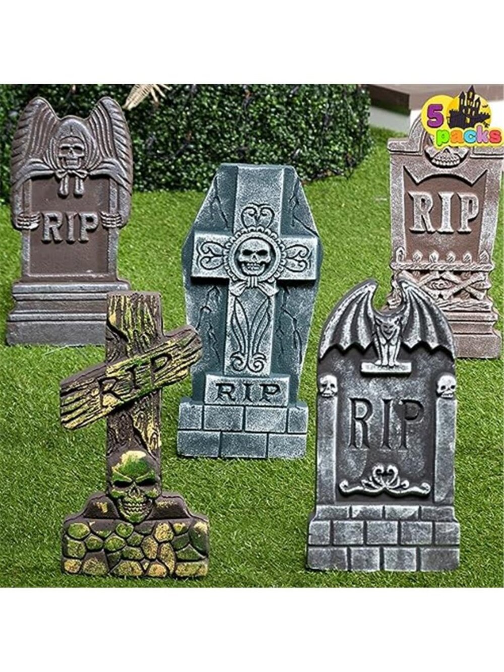 17” Halloween Foam RIP Graveyard Tombstones (5 Pack), Halloween